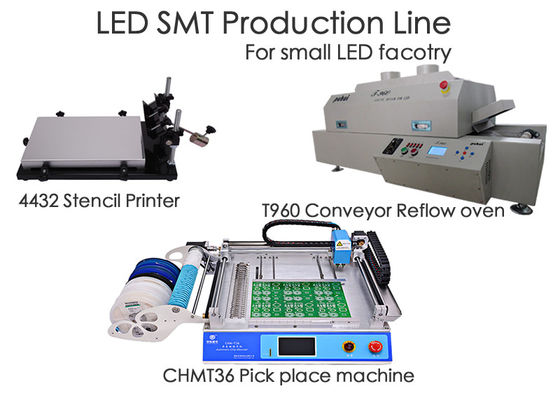 خط إنتاج SMT LED CHMT36 Chip Mounter ، طابعة استنسل ، فرن إنحسر T960 ، للمصنع الصغير