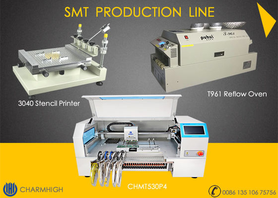 خط إنتاج SMT المتقدم ، آلة اختيار ووضع 4 رؤوس CHMT530P4 ، طابعة 3040 ، فرن إنحسر T961