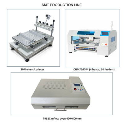 متقدمة 4 رؤوس الاختيار ووضع آلة خط إنتاج SMT CHMT560P4 ، 3040 الطابعة ، T962C فرن إعادة التدفق