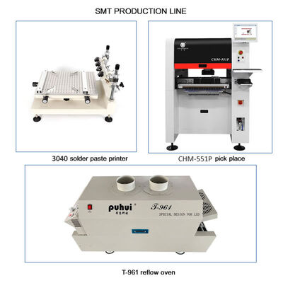 خط إنتاج SMT صغير عالي الدقة مع طابعة 3040، جهاز تركيب CHM-551، فرن T961