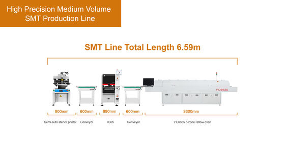 6 رؤوس TC06 خط إنتاج SMT شبه التلقائي لتجميع PCB وتصنيع PCBA
